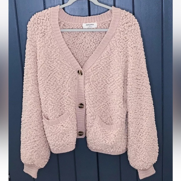 Pale Pink Cropped Sherpa Cardigan Sweater Large Cottage Core Coquette Soft Girl - Picture 1 of 5